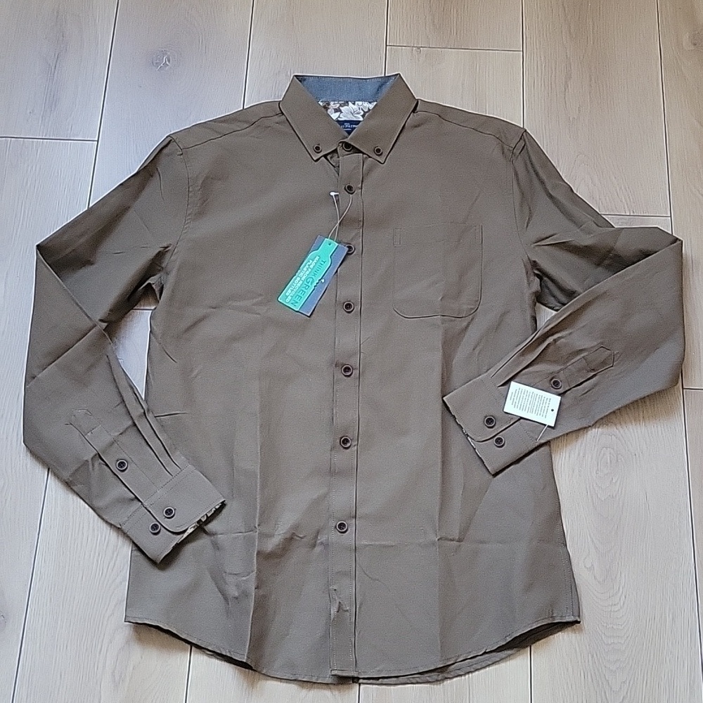 NWT RUE SAINT-PATRICK Orleans Easy-Care Shirt in Khaki S